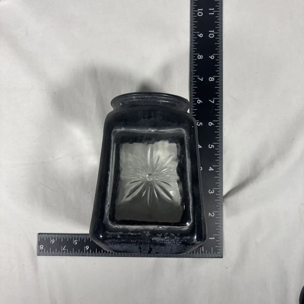 Black Glass Light Cover Shade Embossed Flower Clear Panel Vintage